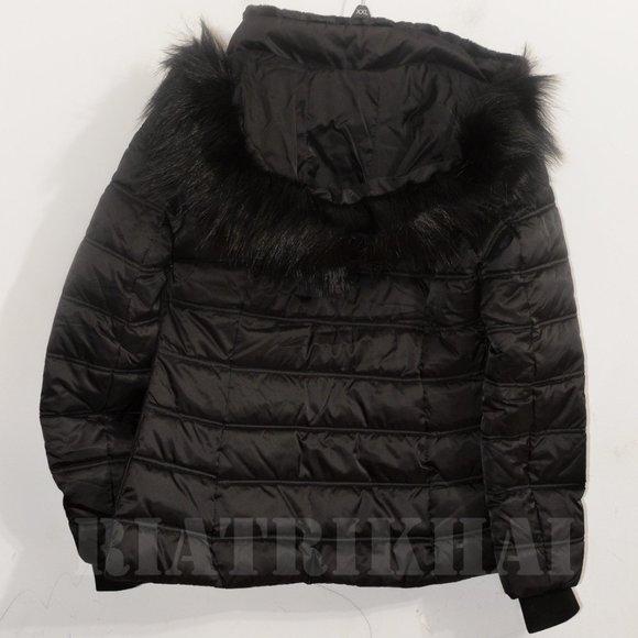 Nautica Womens Faux Fur Trim Hooded Midweight Puffer Jacket BLACK - Picture 10 of 12